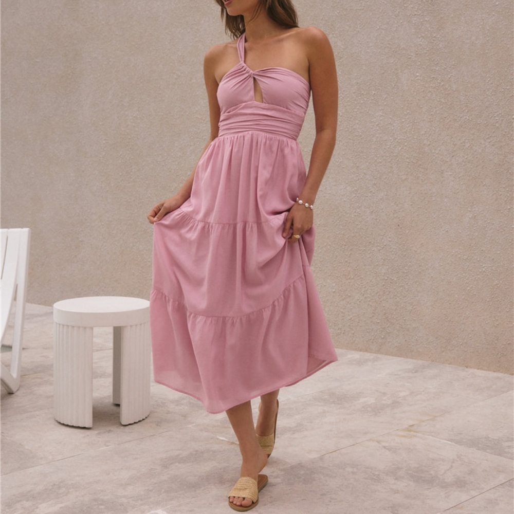 NWOT Asymmetrical One-Shoulder Pink Midi Dress